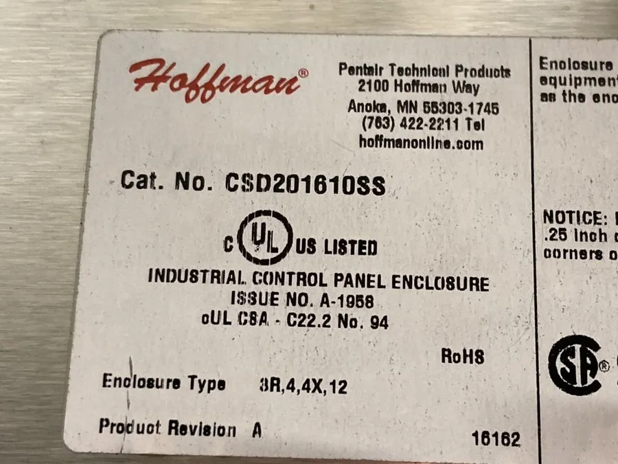 Монтажный шкаф Hoffman CSD201610SS Enclosure w/2 Non-Factory Holes