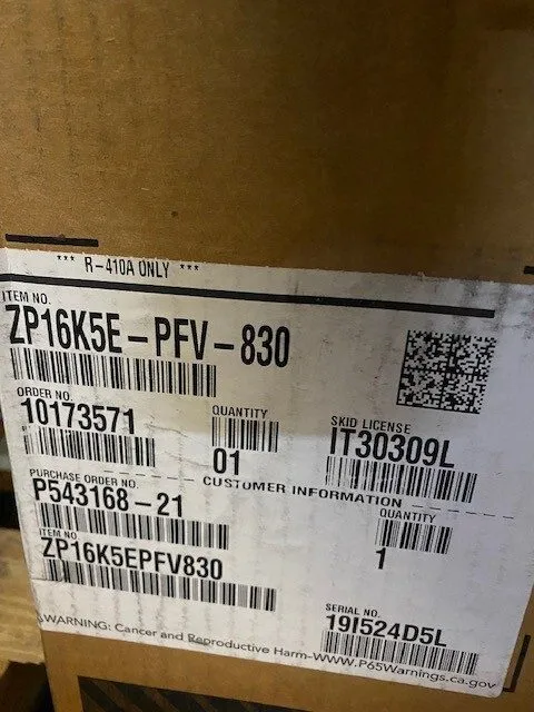 Компрессор Copeland Scroll ZP16K5E-PFV-830 Scroll Compressor 208-230 15,500 R410