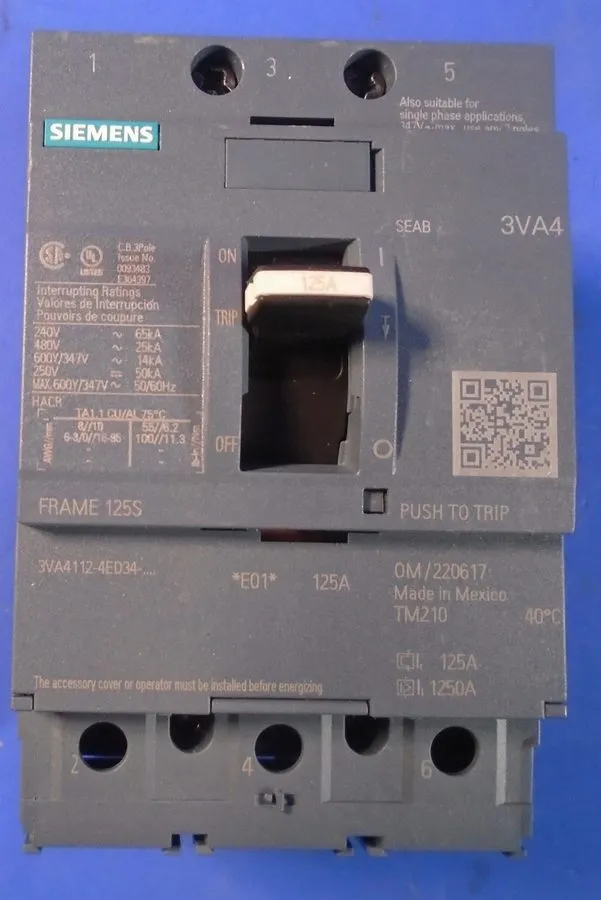 Автоматический выключатель Siemens 3VA4112-5ED34-0AA0 125A 600V Circuit breaker