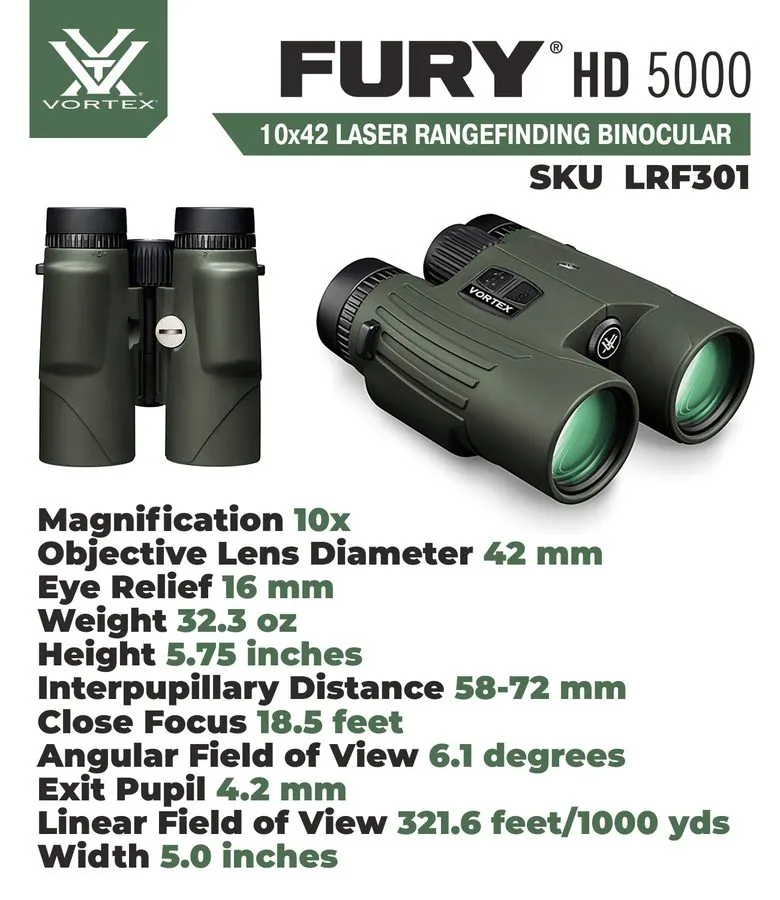 Оптико-электронная система Vortex Optics LRF301 Fury HD 5000 10x42 Laser Rangefi — фото лота 2