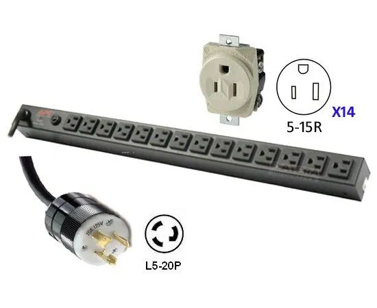 Блок розеток APC Basic Rack 2400VA PDU Zero U, Rack-mountable -NEMA L5-20P,14 x