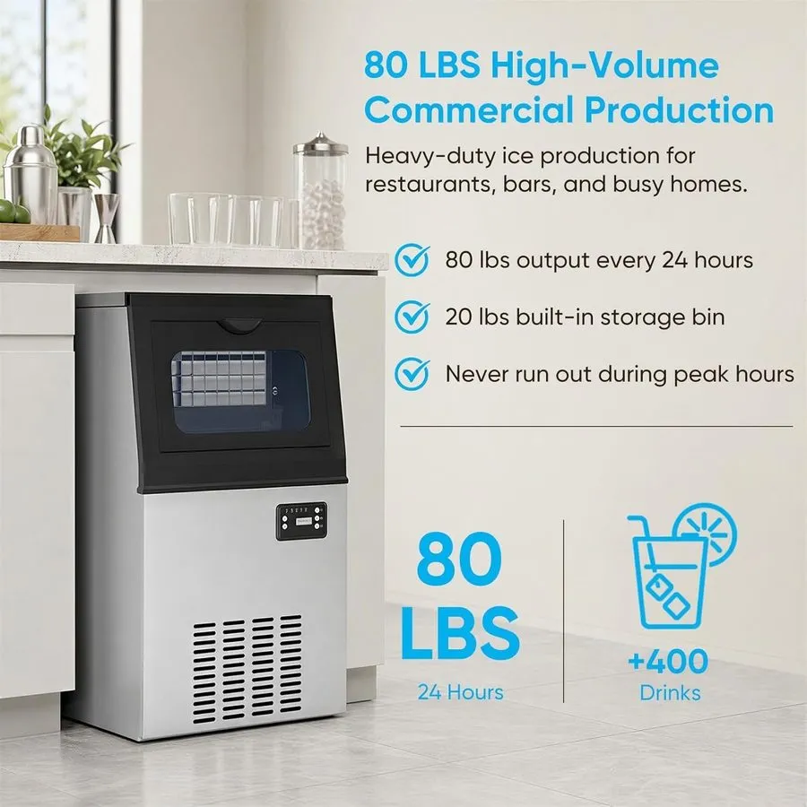 Льдогенератор 80lbs/24h Commercial Undercounter Ice Maker Built-in Ice Cube Mach — фото лота 2