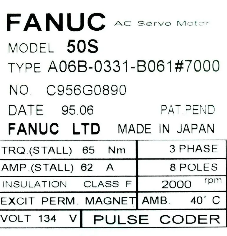 Серводвигатель Fanuc Servo Mortor: A06B-0331-B061-7000, Includes 1 Year — фото лота 1