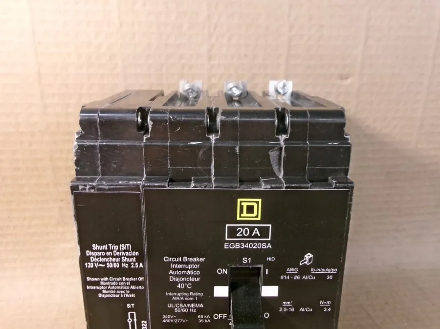 Автоматический выключатель Square D EGB34020SA 3 Pole 20 Amp 480V Circuit Breake