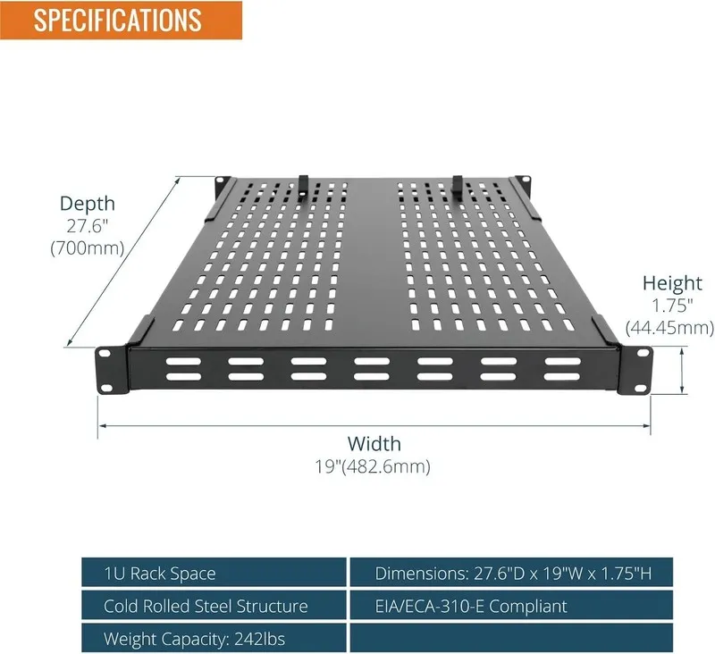 Стойка/шкаф 1U 4-Post Vented Server Rack Mount Shelf,with Adjustable Depth 27.6i