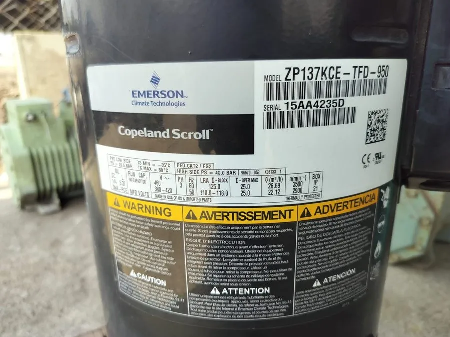 Компрессор Copeland ZP137KCE-TFD-950 Scroll Compressor R410A 460V 3 Phase HVAC — фото лота 1