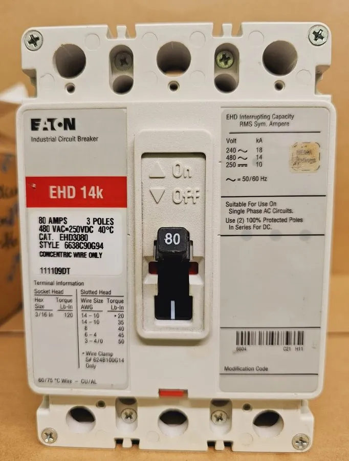 Автоматический выключатель Eaton EHD3080 Molded Case Circuit Breaker 3p 80a Amp 