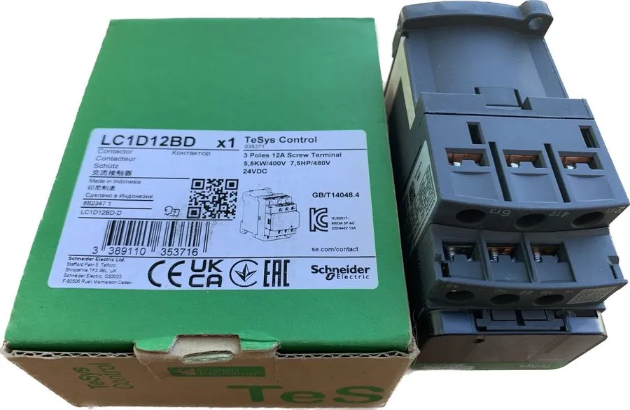 Контактор Schneider LC1D12BD TeSys Deca three-pole contactor, 12A, 24VDC, cULus
