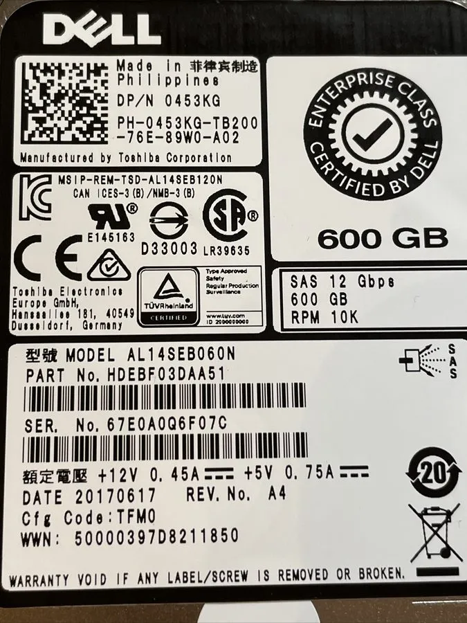 Жёсткий диск Dell 453KG 600GB 10K SAS 2.5" 12G HDEBF03DAA51 HDD Hard Drive