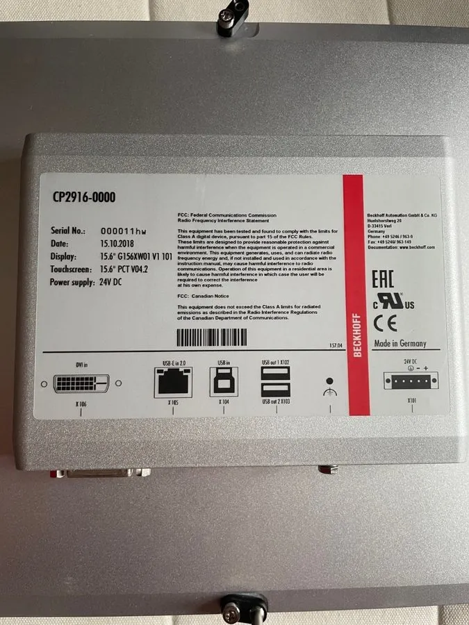 Промышленный компьютер Beckhoff CP2916-0000 Panel PC 15.6in Touchscreen 24 Vdc