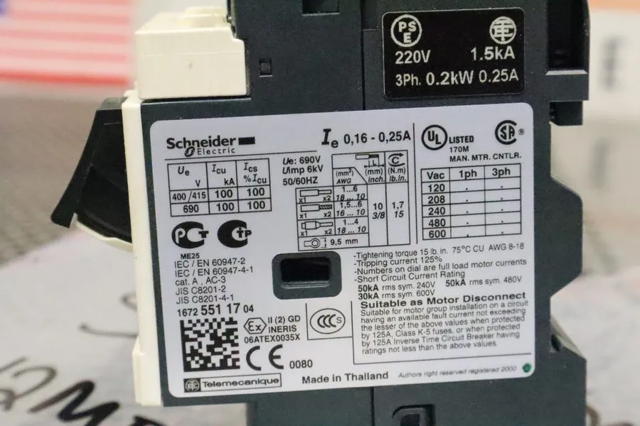 Автоматический выключатель Schneider Electric GV2ME026 0.16-0.25A Motor Protecti — фото лота 2