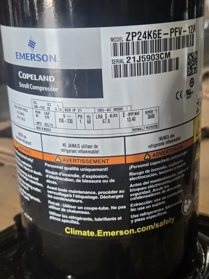 Компрессор Emerson Copeland ZP24K6E-PFV-12A Scroll Compressor — фото лота 1