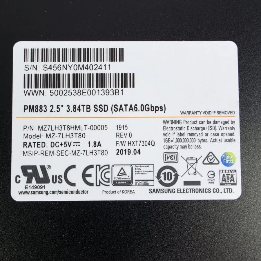 SSD-накопитель Samsung PM883 3.84TB 2.5" SATA III Enterprise SSD Black (MZ7LH3T8