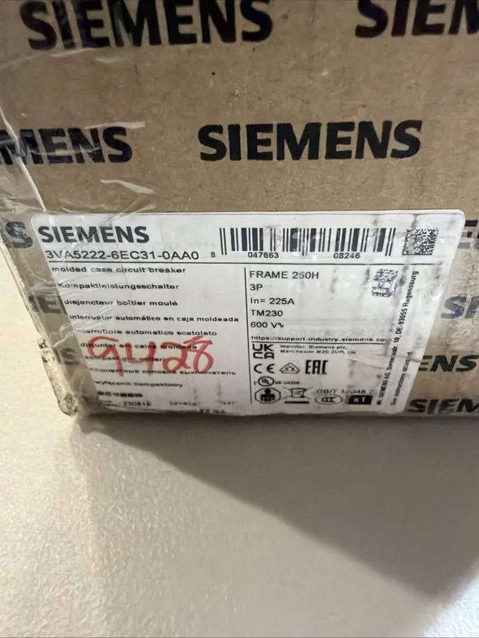 Автоматический выключатель Siemens 3VA5222-6EC31-0AA0 225 Amp 3-Pole Molded Case — фото лота 1