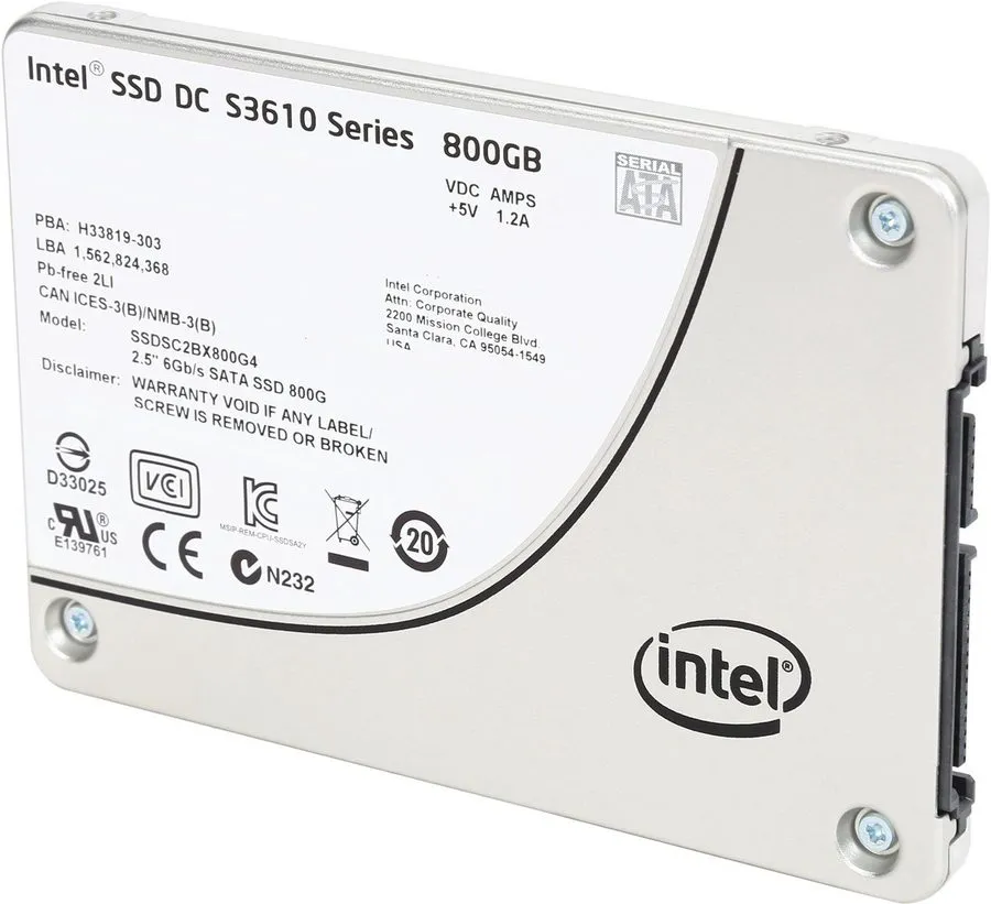 SSD-накопитель 09F3GY DELL /Intel DC S3610 Series SSDSC2BX800G4R 800GB 2.5 inch 