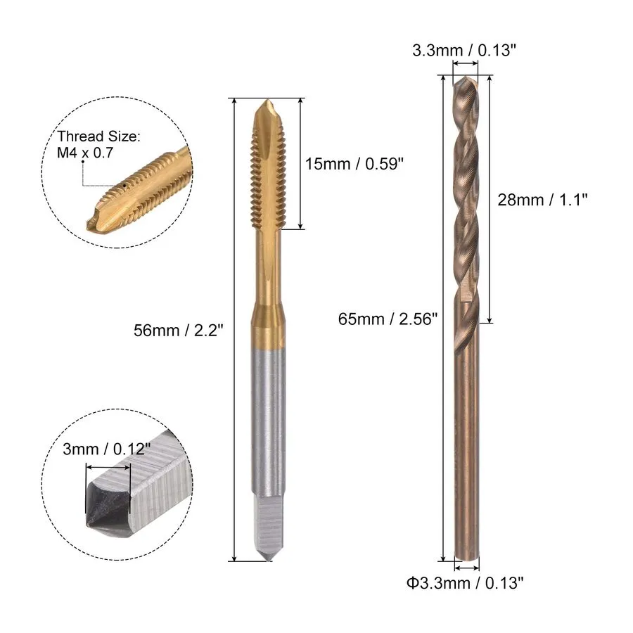 Режущий инструмент Metric Tap And Drill Bit Set 2 Taps M4x0.7 HSS 2 Drill Bits 3 — фото лота 1