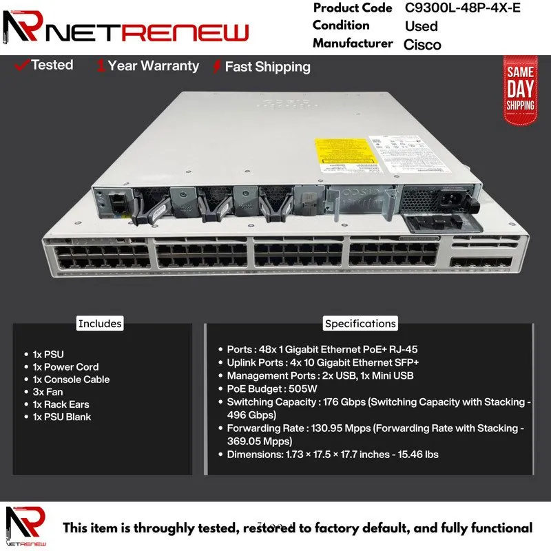 Коммутатор Cisco C9300L-48P-4X-E 48-Port PoE+ 4x 10G SFP+ Uplink Network Essenti