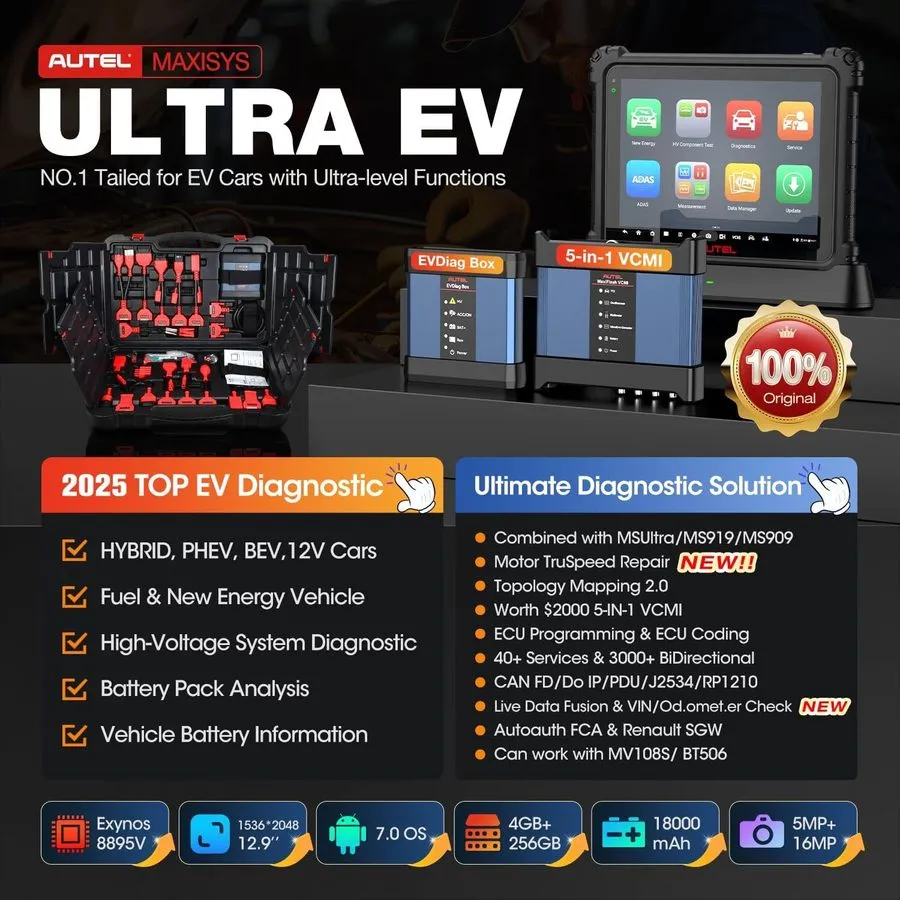 Диагностический сканер 2026 Autel MaxiSys Ultra EV UP MS909EV Diagnostic Scanner