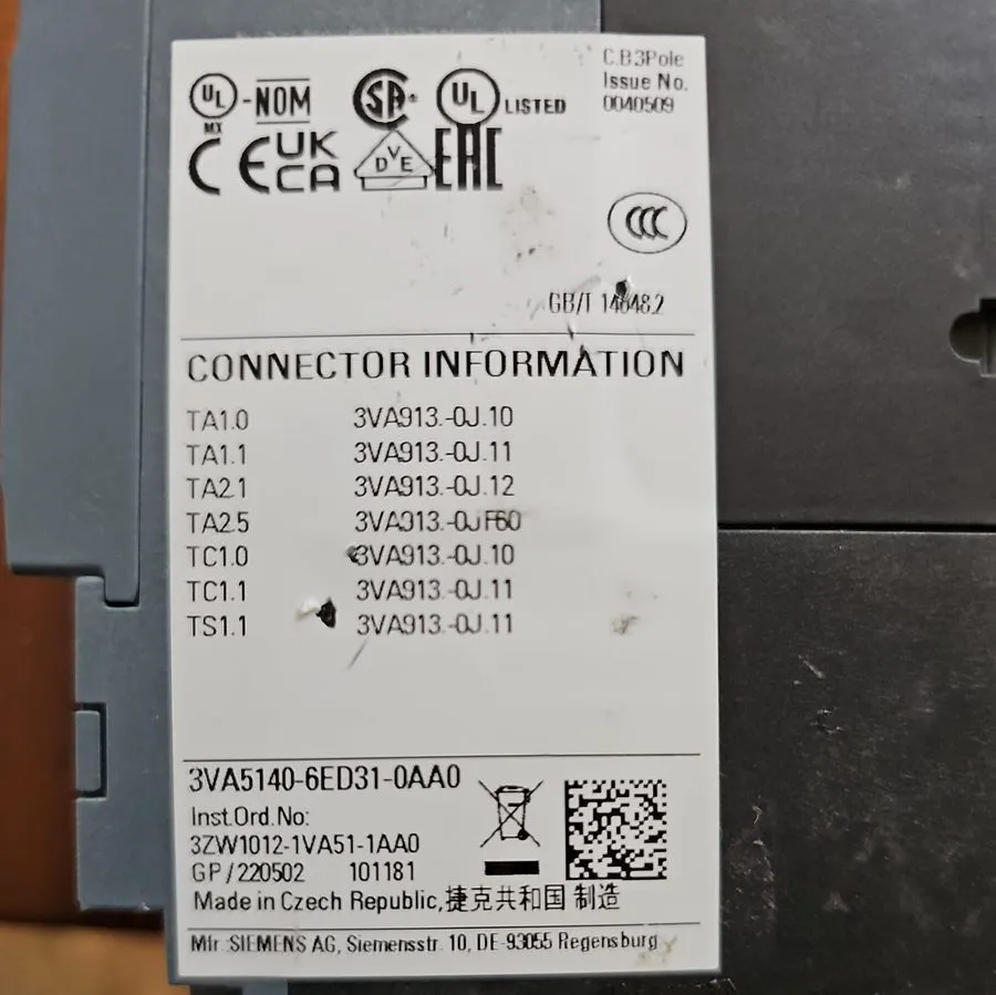 Автоматический выключатель SIEMENS 3VA5140-6ED31-0AA0 CIRCUIT BREAKER, 3P 40A 48 — фото лота 2