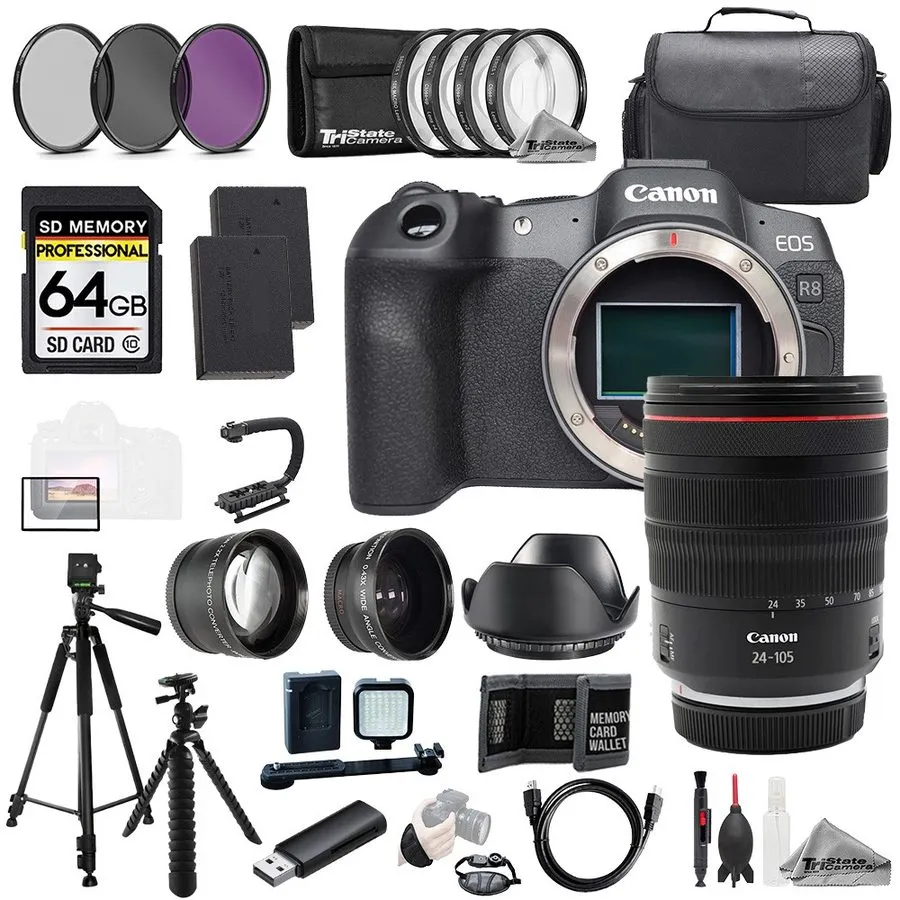 Объектив Canon EOS R8 + Canon RF 50mm f/1.8 STM Lens+64GB+ExtBat+9PCFltr-MEGAKit