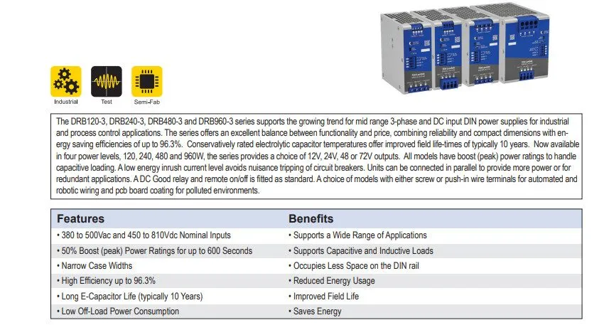 Блок питания TDK-Lambda DRB480-24-3-A0 480W 24V 20A 3-Phase DIN Rail Power Suppl — фото лота 1