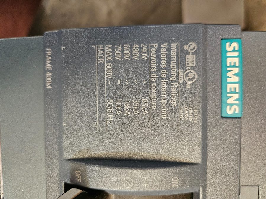 Автоматический выключатель Siemens 3VA5340-5EC31 400 Amp 3 Pole Molded Case Circ