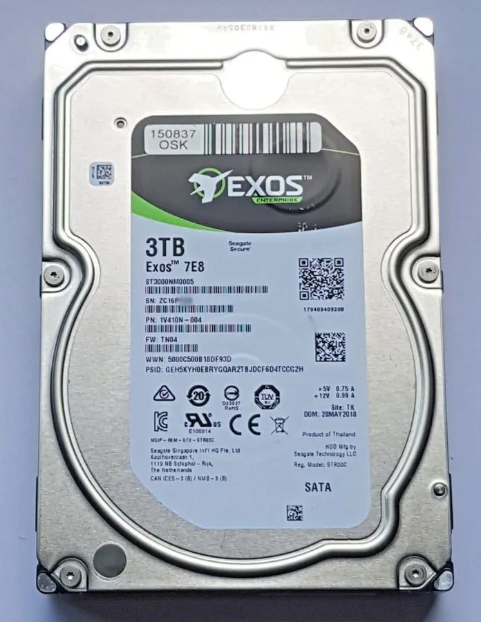 Жёсткий диск 3TB SATA III Seagate Exos 7E8 ST3000NM0005 7200rpm 128MB HDD 3.5" H