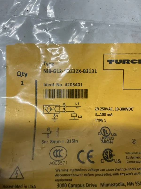 Датчик приближения Turck 20-250VAC 8mm Range 3Pin Proximity Switch Sensor NI8-G1 — фото лота 1