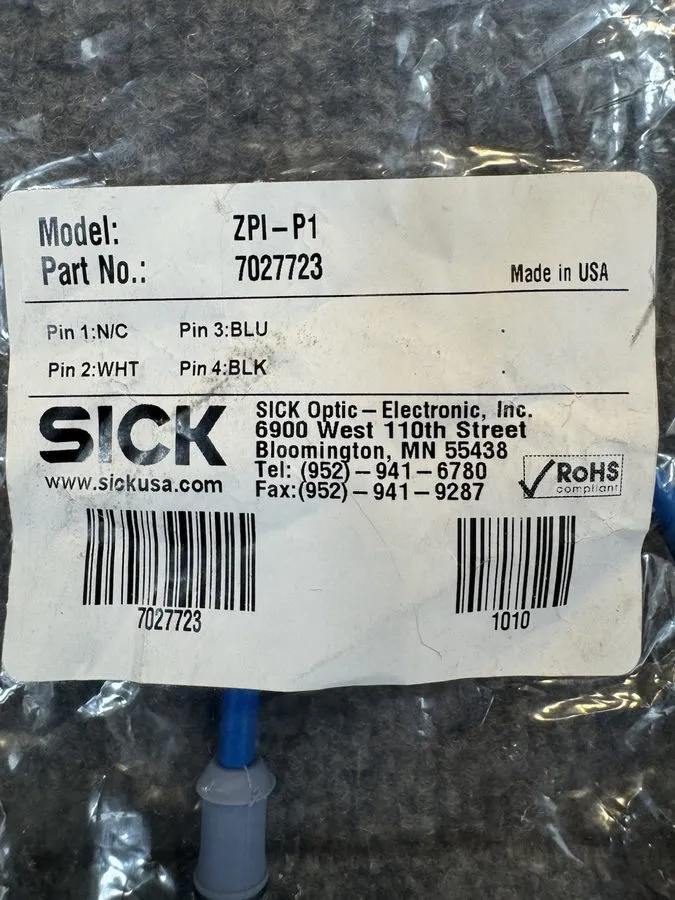 Датчик SICK ZPI-P1 Sensor Cable Connector 7027723 M12 4-Pin Made In USA — фото лота 1