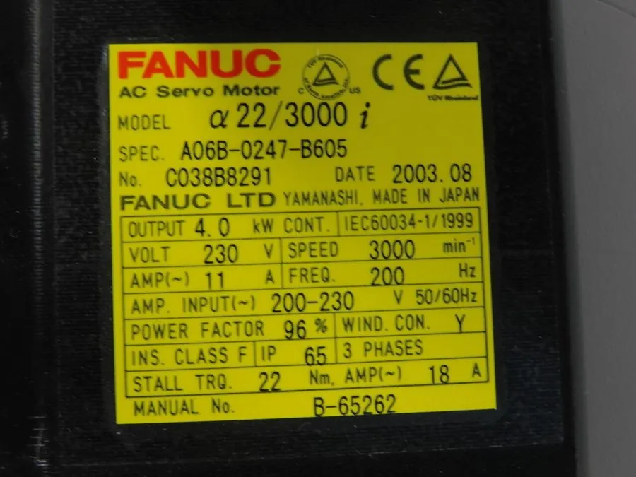 Серводвигатель Fanuc A06B-0247-B605 4kW 3000RPM 230VAC 3 Phase AC Servo Motor