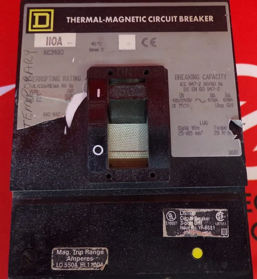 Автоматический выключатель Square D KC KC34110 3 Pole 110 Amp 480V Gray Label Ci — фото лота 1