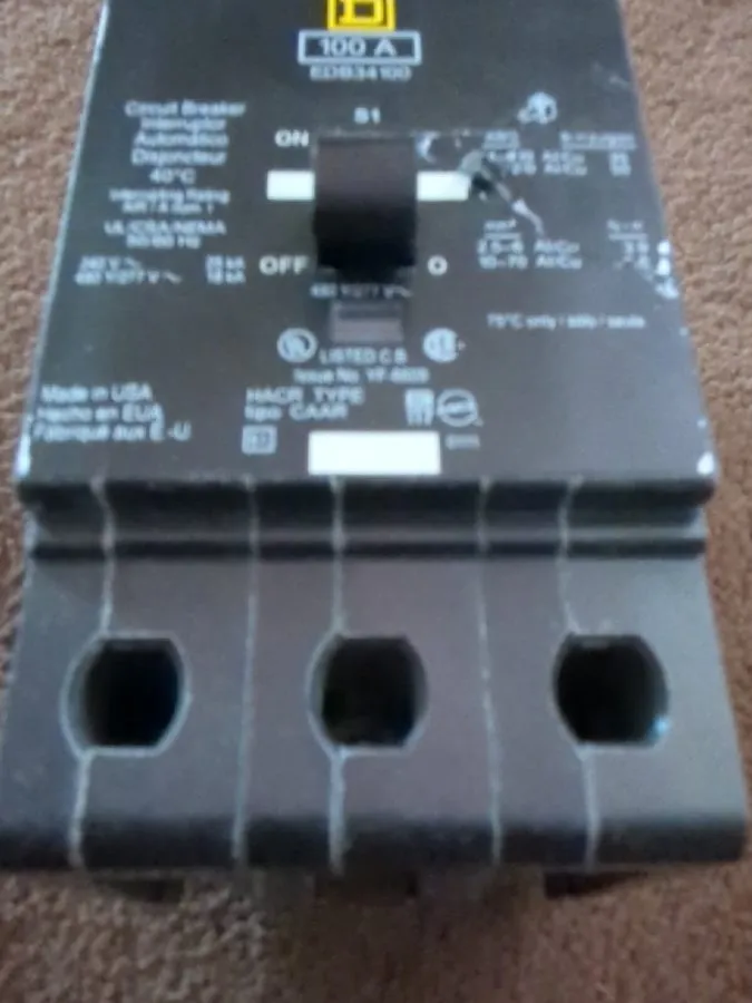 Автоматический выключатель SQUARE D EDB34100 EDB 3 POLE 100 AMP 480v CIRCUIT BRE — фото лота 1