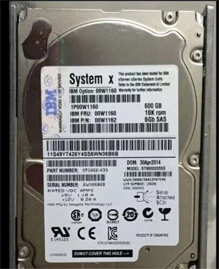 Жёсткий диск IBM 00W1162 00W1160 600GB 10K 6G SAS 2.5in DS3524 HARD DRIVE HDD