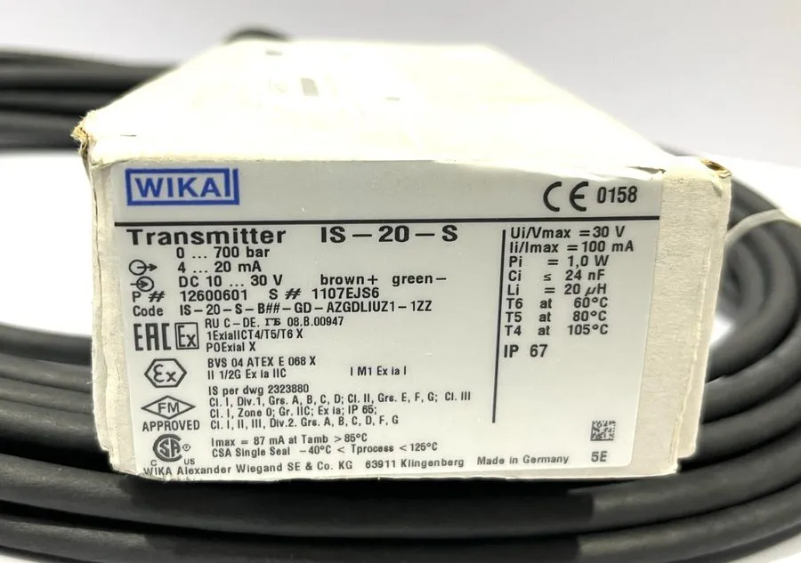 Датчик давления Wika IS-20-S 5000psi Pressure Transmitter 52744997 4-20mA 10-30V