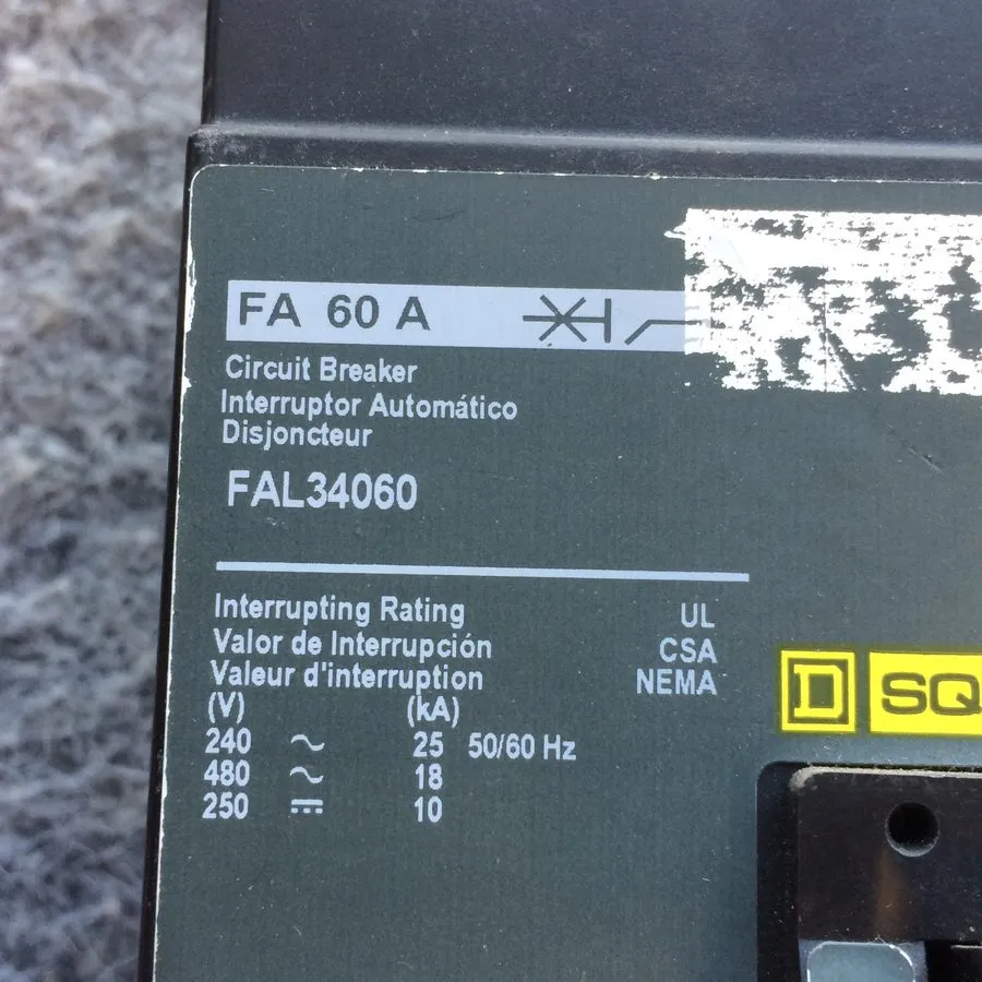 Автоматический выключатель Square D 60 Amp 18kA@480V Max Circuit breaker FAL3406