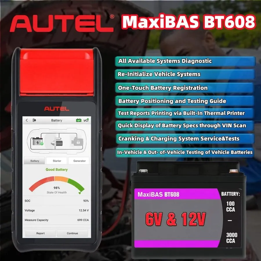 Аккумулятор 2026 Autel Battery Tester MaxiBAS BT608 OBD2 All System Diagnostic S