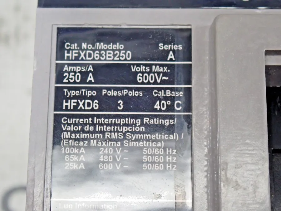 Автоматический выключатель Siemens Sentron HFXD63B250 250 Amp 3 Pole 600 Volt 65