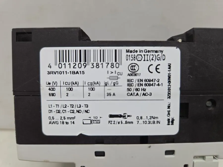 Автоматический выключатель Siemens 3RV1011-1CA20 Motor Protection Circuit Breake