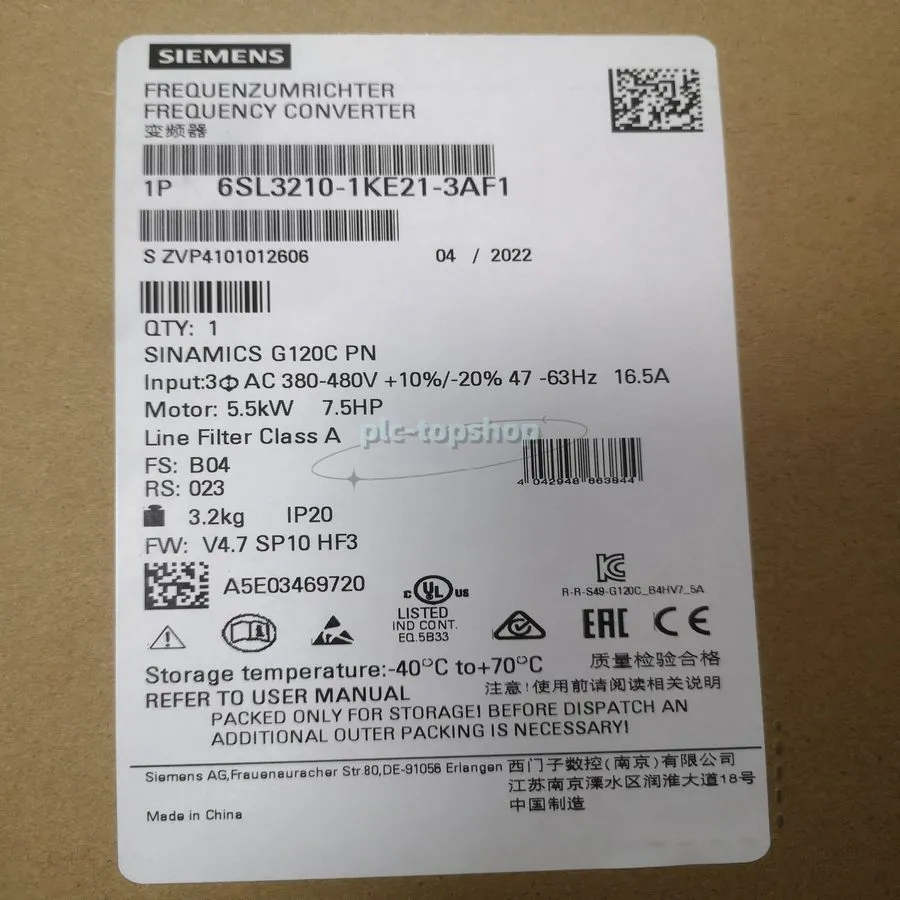 Частотный преобразователь Siemens SINAMICS G120 6SL3210-1KE21-3AF1 PLC