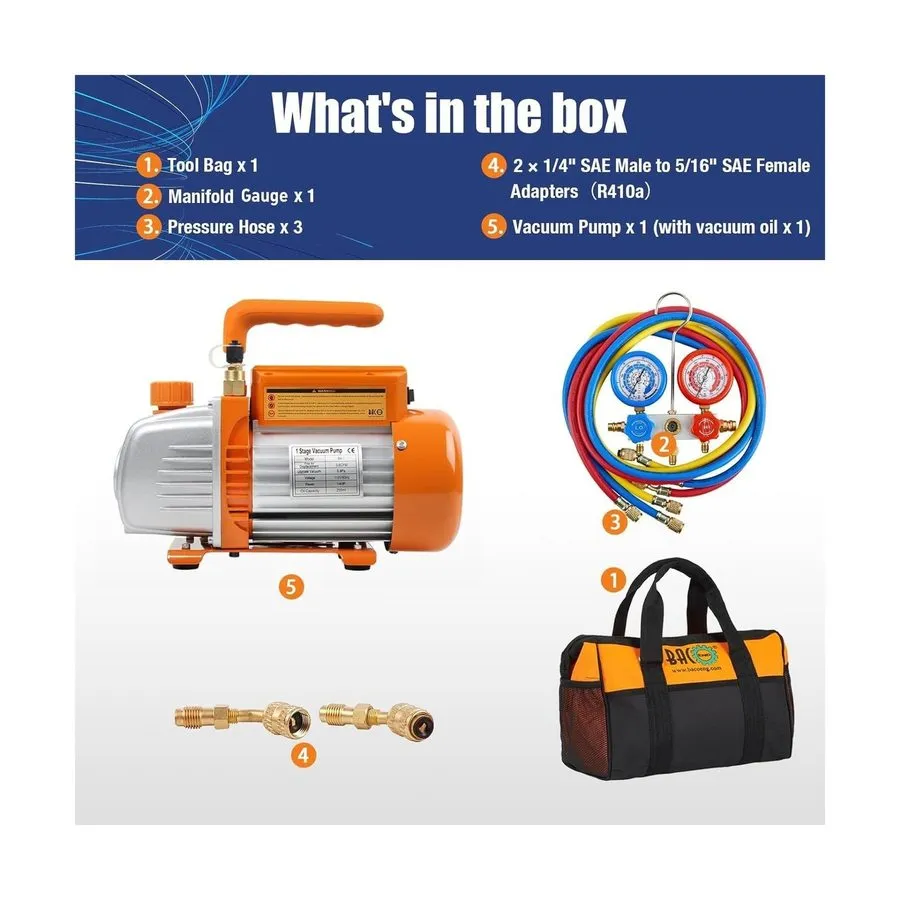 Насос 3.6CFM 1/4HP AC Vacuum Pump and Gauge Set, HVAC Vacuum Pump Kit & 3Way
