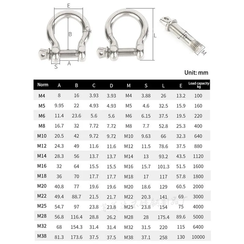 Такелажная скоба Stainless Steel Screw Pin Bow Shackle 304 Marine Grade Choose S — фото лота 1
