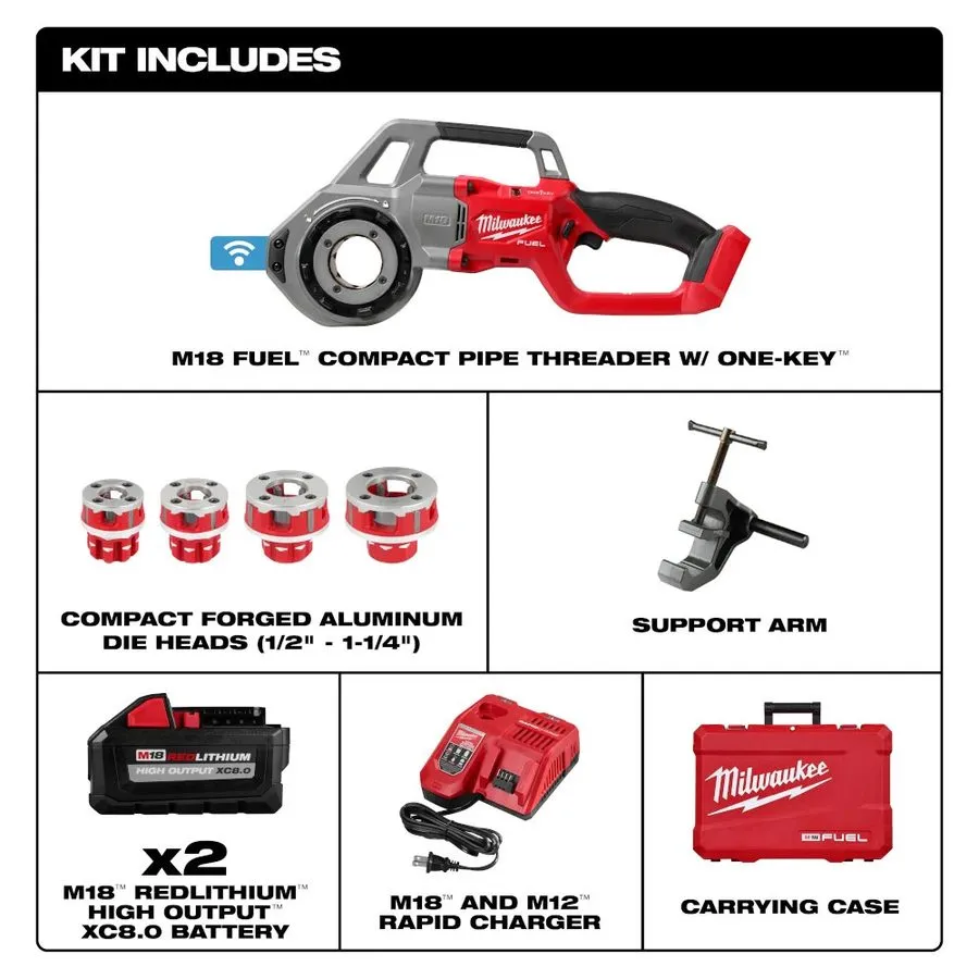 Режущий инструмент Milwaukee 2870-22 Cordless Pipe Threader Kit Red (New, Comple — фото лота 1