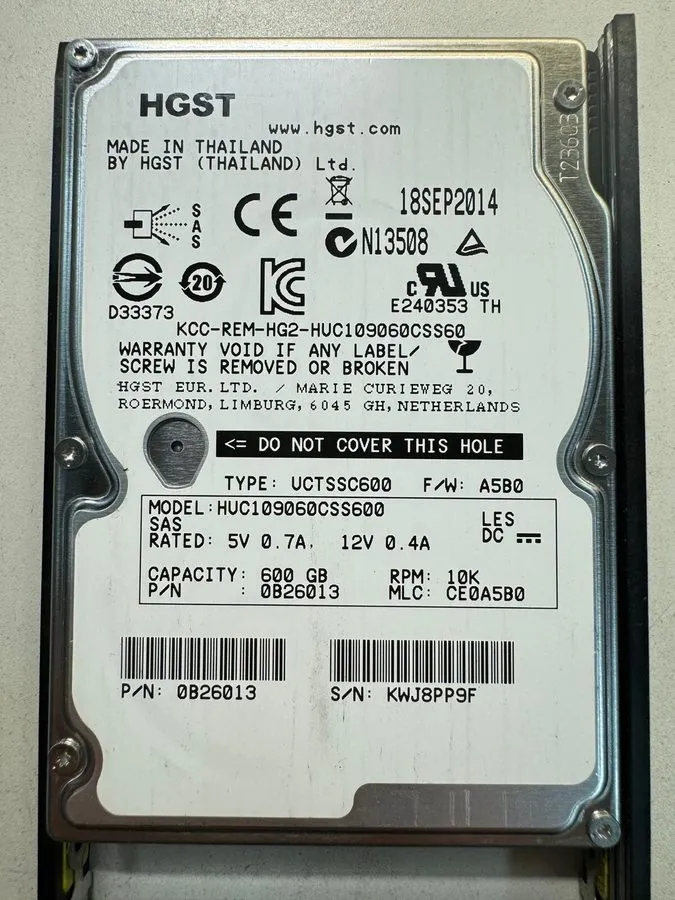 Жёсткий диск HGST 0B26013 600GB 2.5" 10K 6Gbps SAS HDD Hard Drive HUC109060CSS60