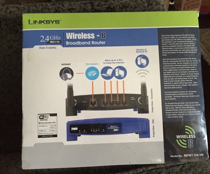 Маршрутизатор LINKSYS BEFW11S4 WIRELESS-B 2.4GHz 4-PORT BROADBAND ROUTER 802.11B