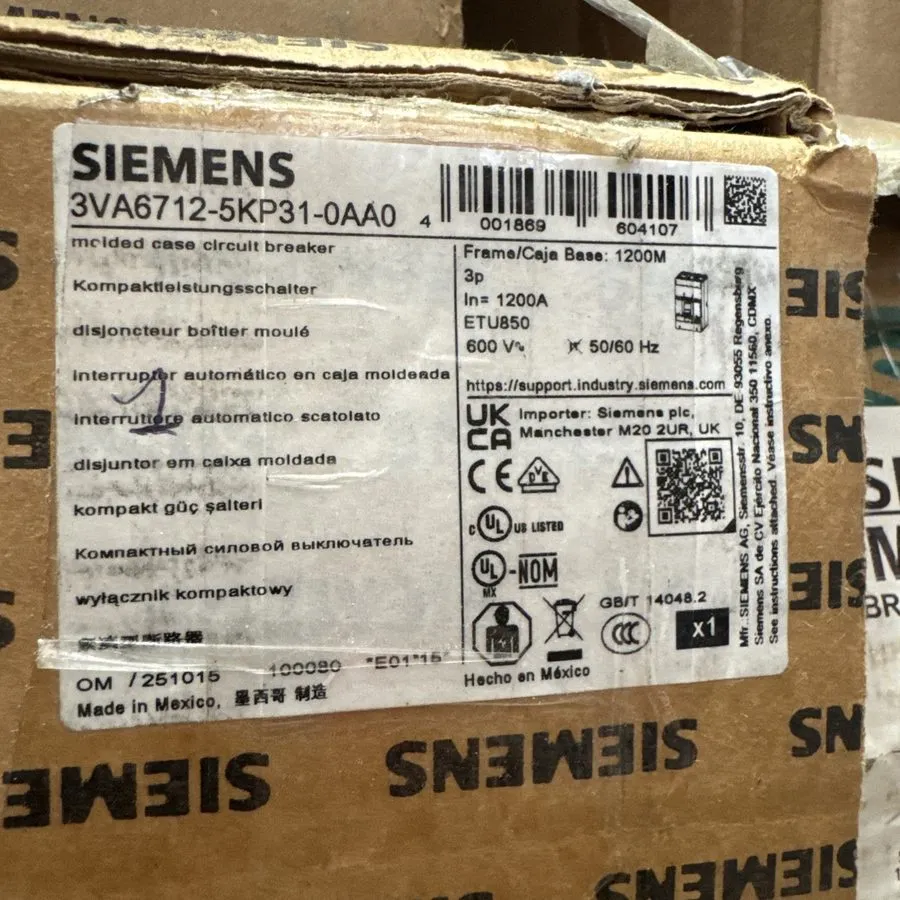 Автоматический выключатель Siemens 3VA6712-5KP31-0AA0 Circuit Breaker 1200A 3P 6