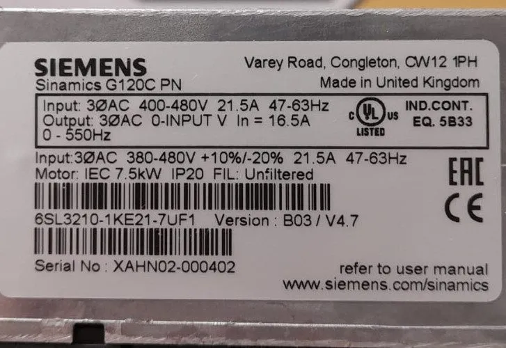 Частотный преобразователь Siemens Sinamics 6SL3210-1KE21-7UF1