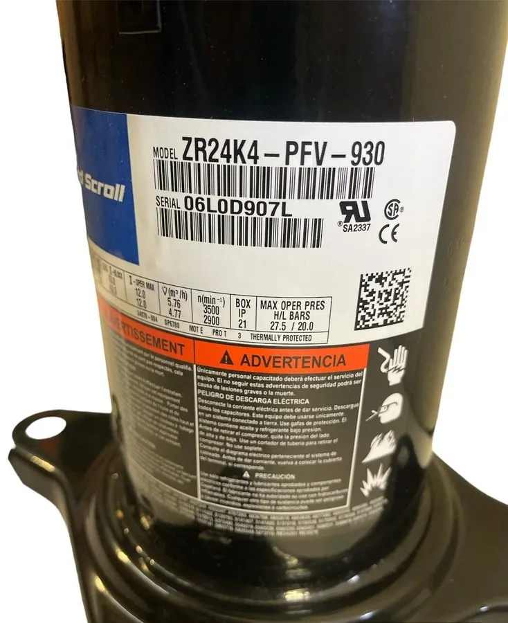 Компрессор Copeland 2 Ton Scroll Compressor ZR24K4-PFV-930 208/230 Volts 1PH R-2 — фото лота 1
