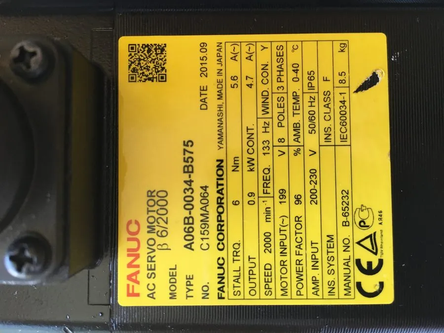 Серводвигатель FANUC A06B-0034-B575 beta6/2000 AC Servo Motor 0.9kW 6Nm 2000rpm 