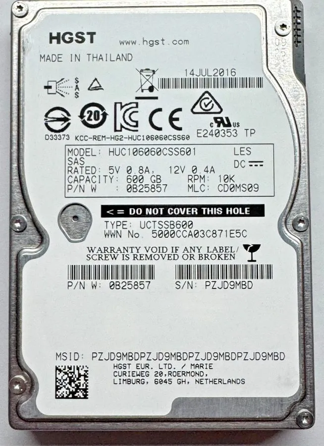 Жёсткий диск HGST Ultrastar C10K600 600GB 10K 6Gb/s SFF 2.5" SAS Enterprise HDD
