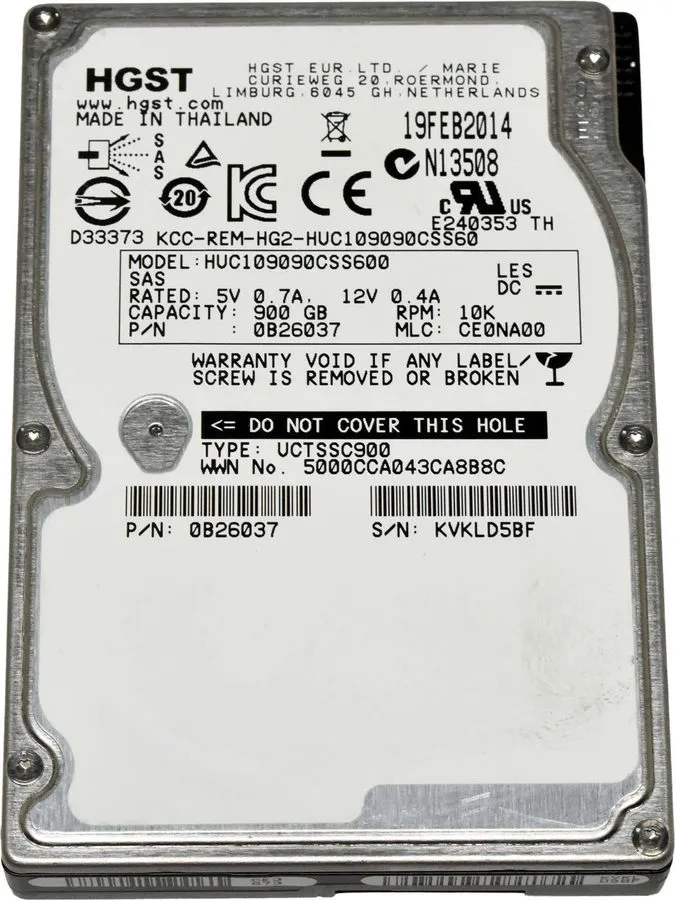 Жёсткий диск HGST UCTTSSC900 900GB 2.5" 10K 6G SAS HDD HUC1090CSS600 512 Bytes — фото лота 2